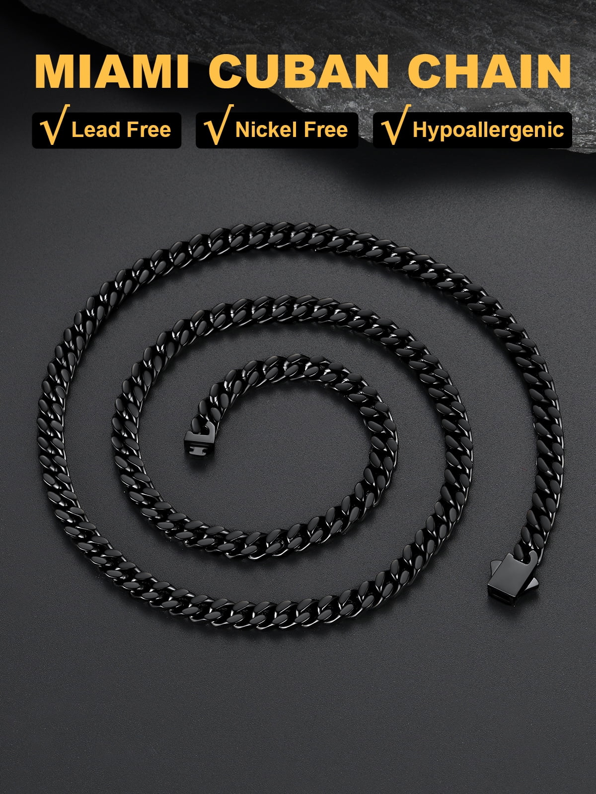 U7 Miami Cuban Link Chain for Mens 5mm 20inch Black Curb Cuban Necklace Stainless Steel Men's Jewlery Gift