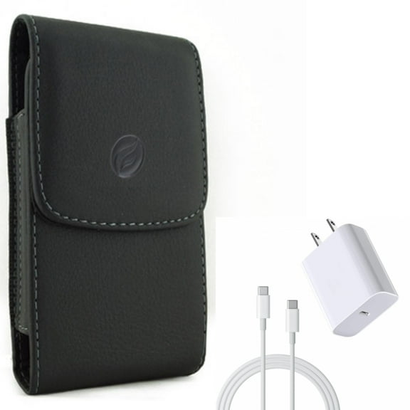 For Moto G Stylus 5G (2023) Case Belt Clip w 18W Fast Home Charger Combo - Leather Holster Cover Pouch, PD Type-C 6ft USB-C Cable Quick Power for Motorola Moto G Stylus 5G (2023) Phone