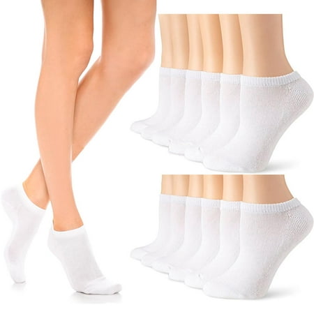 12 Pairs Womens Ankle Socks Low Cut Fit Crew Size 9-11 Sports White