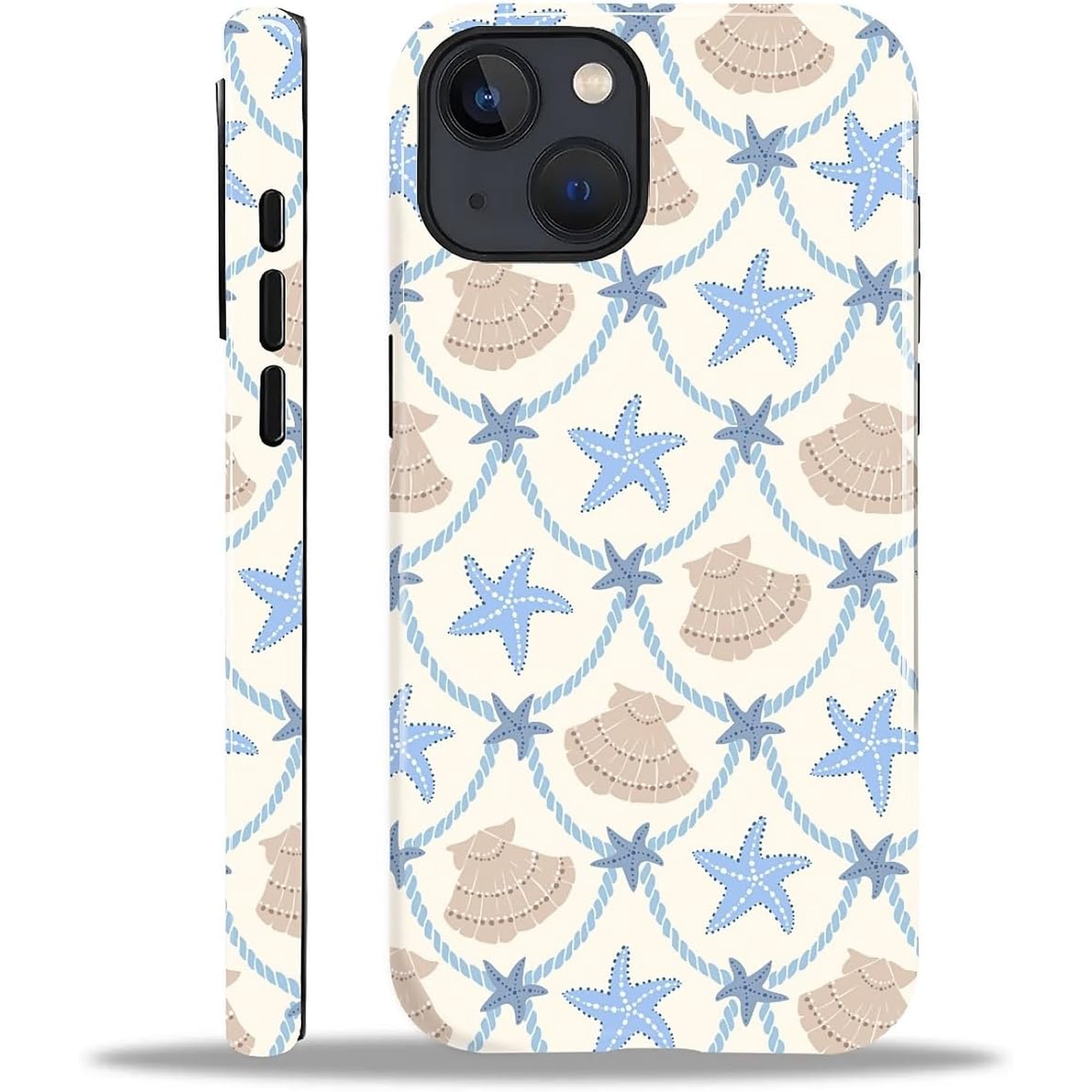 Designed for iPhone 15 Hybrid 2-Layer Case Military-Grade Protection Durable Shockproof Anti-Scratch Phone Case Starfish Seashell