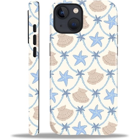 Case Designed for iPhone 15 Hybrid 2-Layer Case Military-Grade Protection Durable Shockproof Anti-Scratch Phone Case Summer Starfish Seashell