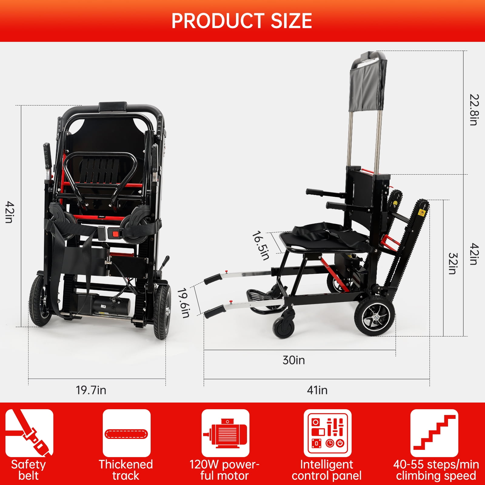 ARTUDATECH Portable Electric Chair Climbing Wheelchair large wheel 440 lb limit,Track Climbing Wheelchair Heavy Duty Assist Track Stair Chair for Adults Seniors