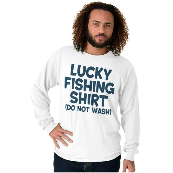 Lucky Fishing Shirt Cute Funny Fisher Men's Big & Tall Long Sleeve Graphic Tee Brisco Brands 2X