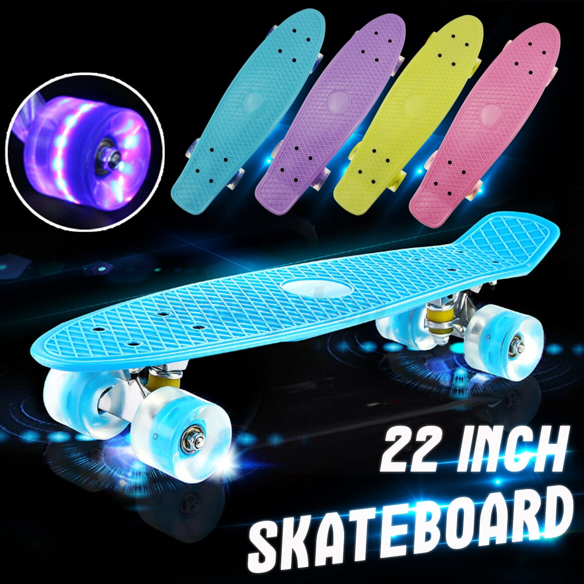 22'' Mini Skateboards with LED Light Wheels Complete Skateboard Cruiser Board for Beginners