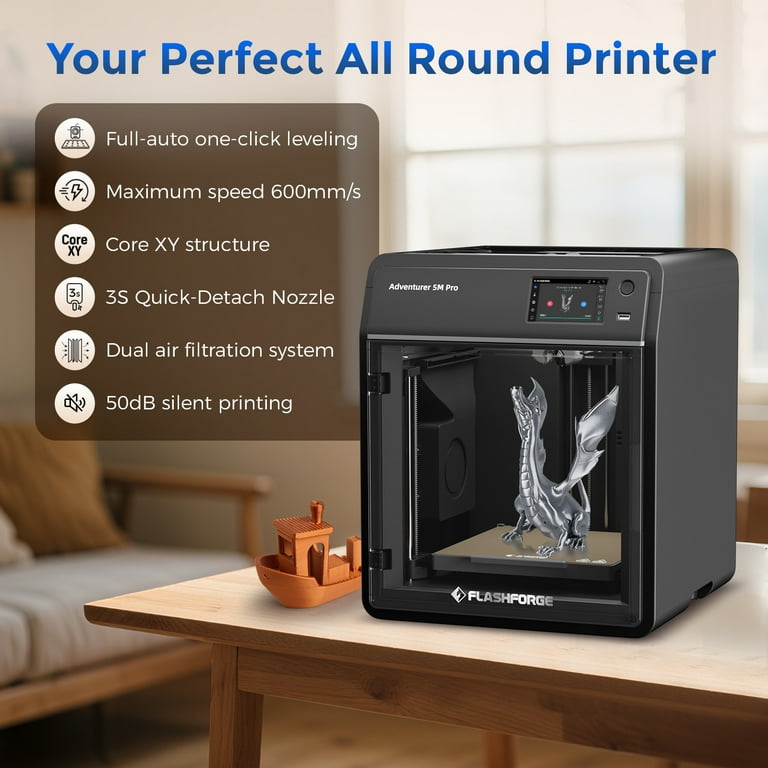 Flashforge Adventurer 5M Pro 3D Printer, 600mm/s High Speed 3D