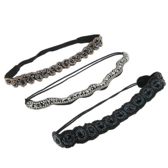 3 PCS Rhinestone Beaded Headband, Fashion Handmade Jeweled Elastic Bands for Women Accessories