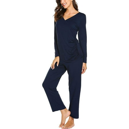 

Two Piece Long Sleeve Pullover Soft Lounge Sets Loose Nightwear Pants