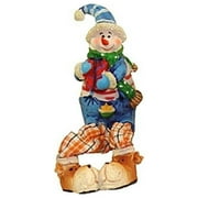 CC Christmas Decor 5.5" Festive Blue and Orange Plaid Sitting Snowman Christmas Table Top Figure