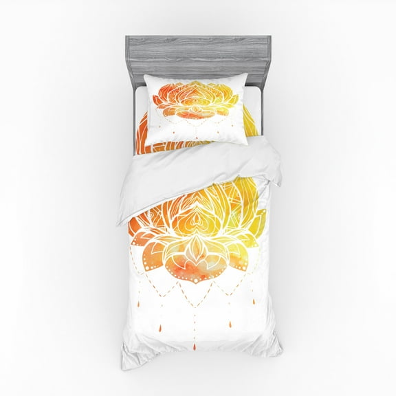 Ambesonne Ethnic Bedding Set 3 Pcs, Lotus Flower in Boho Pattern, Twin XL, Multicolor