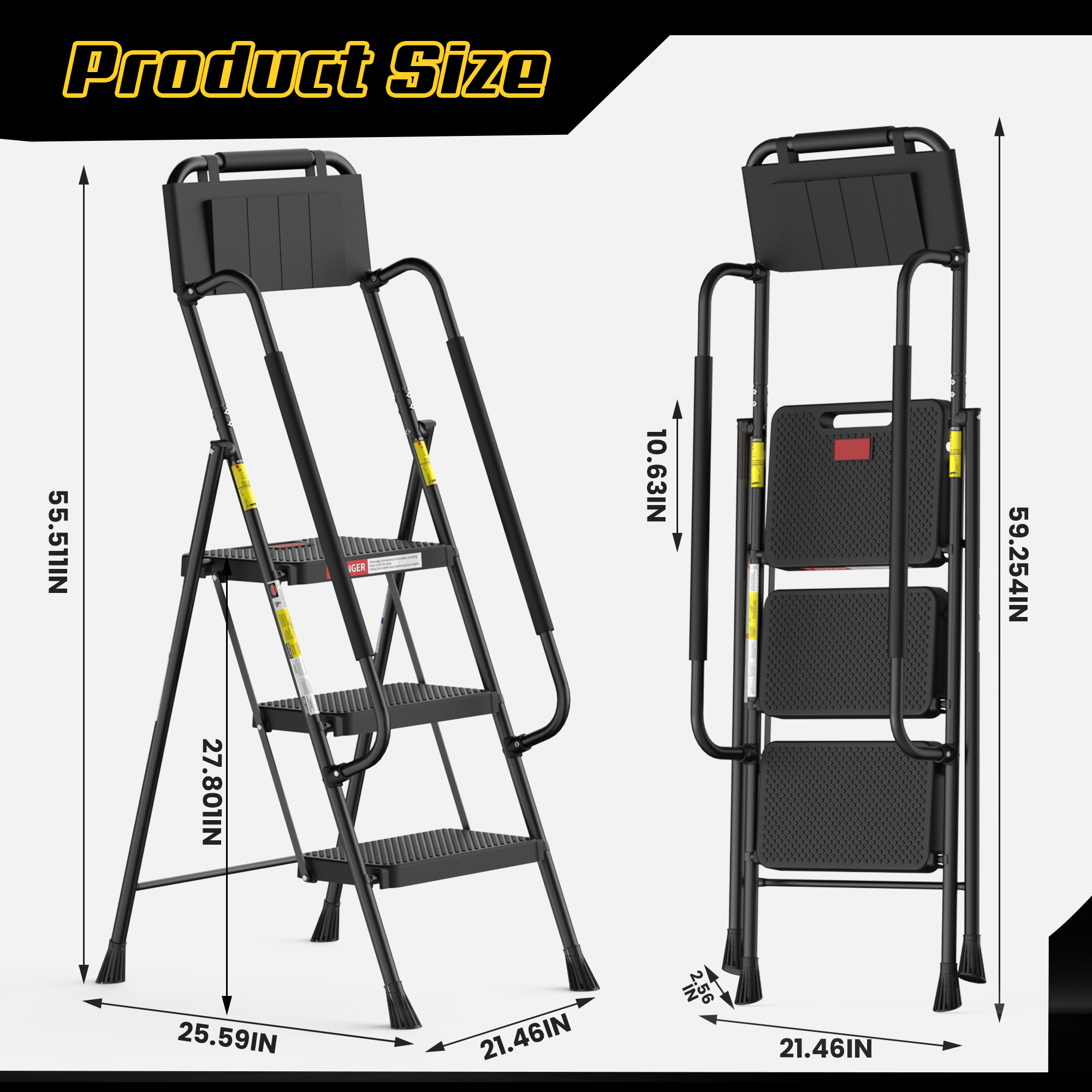 LevLad 3-Step Folding Ladder with Dual Handrails and Tool Bag photo 2