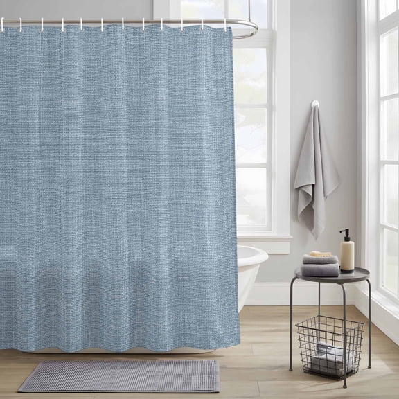 Bathroom Shower Curtain Sky Blue Solid Color Waterproof Shower Curtains with Hooks, Retro Linen Minimalist Style Bath Curtains Bathtub Curtain Home Decor 36x72in