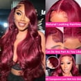thumbnail image 2 of Pelucas con encaje en la parte delantera GRQGRQ 99J, pelo humano burdeos, 66 cm, 180% de densidad, 2 of 6
