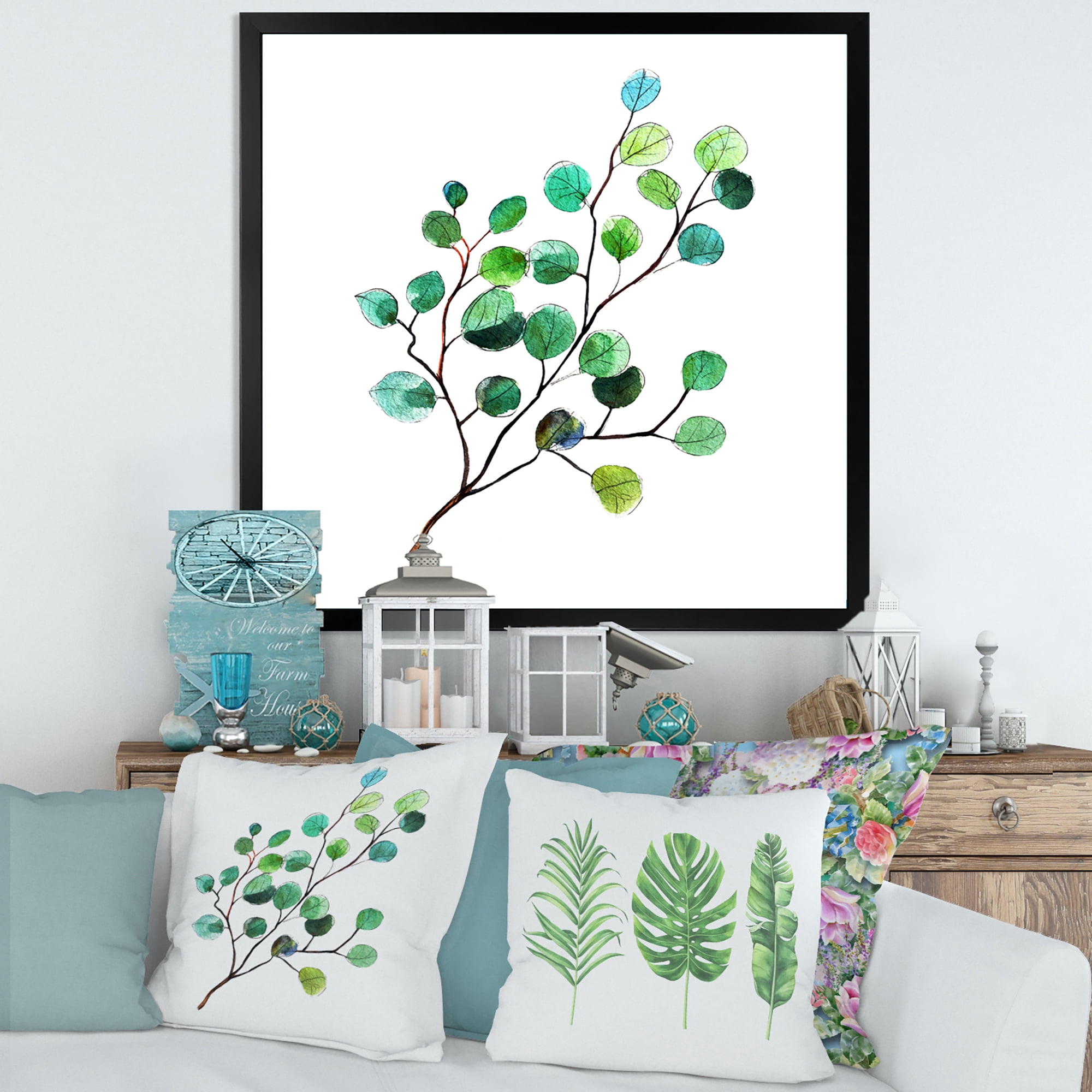 Designart 'Young Eucalyptus Branches and Leaves IV' Traditional Framed Art Print