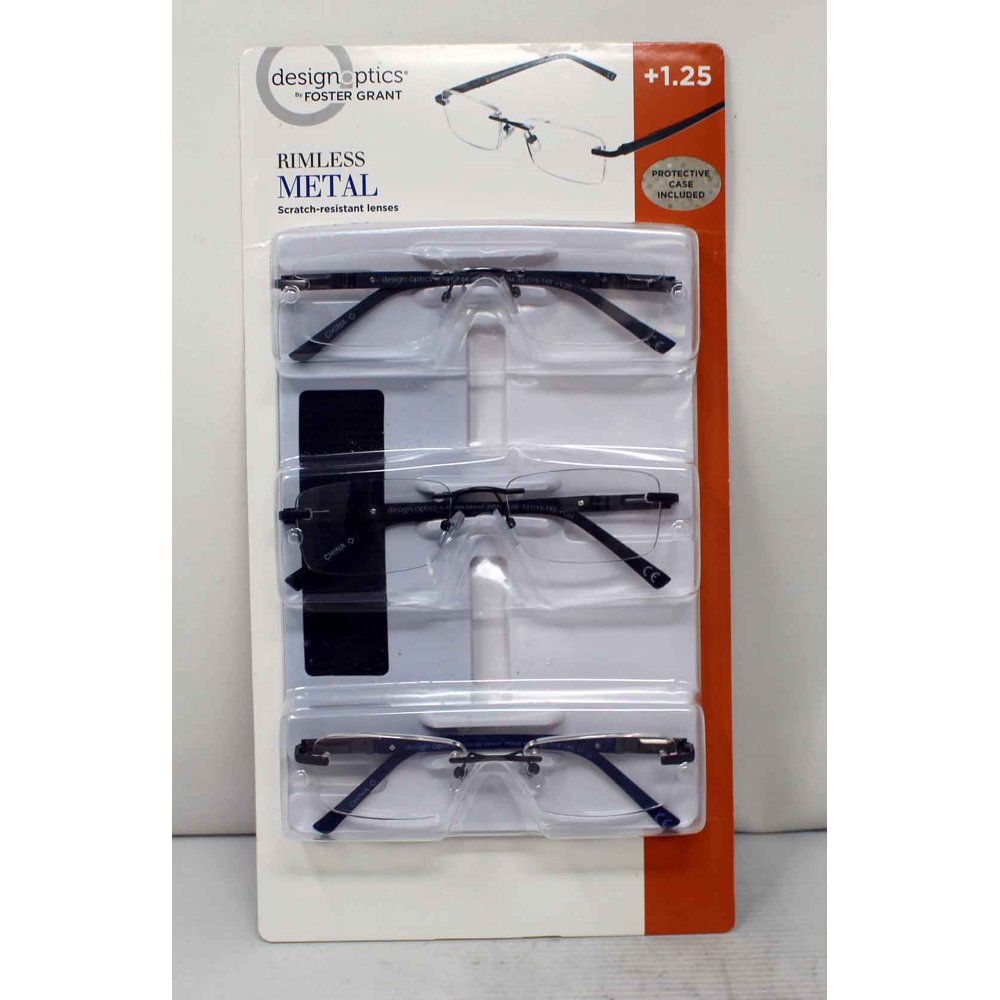 Design Optics By Foster Grant Rimless Metal Reading Glasses +1.25, 3