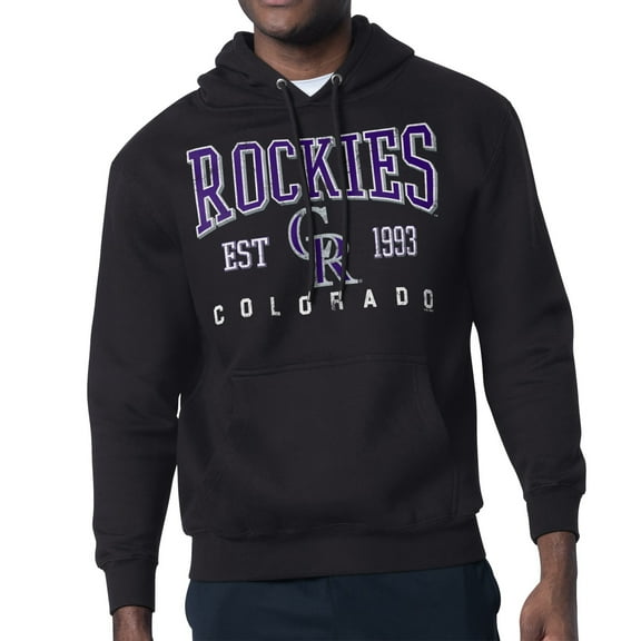 Men's-Starter  Black Colorado Rockies Distressed Fleece Pullover Hoodie