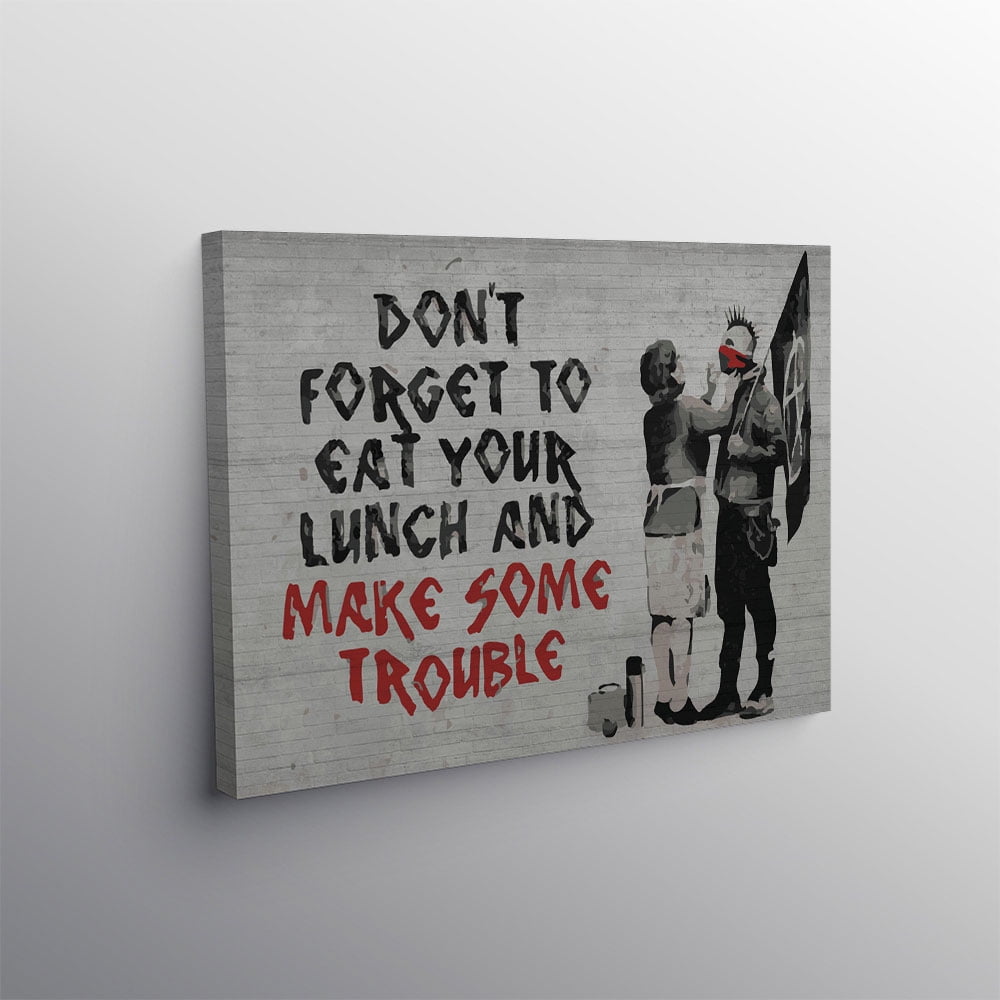 Banksy Make Some Trouble - Wall Art Canvas Print - Makes a Great Gift for Home Decor, Living Room, Bedroom(12" W x 8" H，Framed)