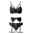 thumbnail image 3 of Everyday Bras for Women Lace Lingerie Set with Garter Silk Sleep Set Lace Sexy Lace Lingerie Set for Women Lace Garter Lingerie Set with Stockings Bunny Undies Lace Bras for Women Set Sexy Black XL, 3 of 7