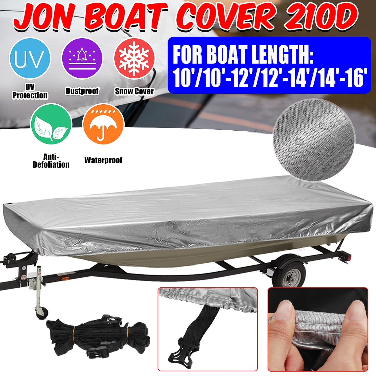 Boat Cover Heavy Duty Trailerable Replacement for Jon Boat Beam Width