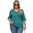 thumbnail image 2 of Blusa tipo túnica Kancystore con cuello en V y manga 3/4, azul claro, XXXL, 2 of 5