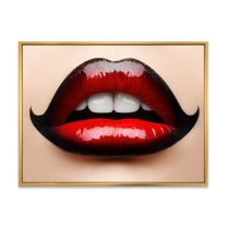 Designart 'Woman Lips With Red and Black Lipstick' Modern Framed Canvas Wall Art Print
