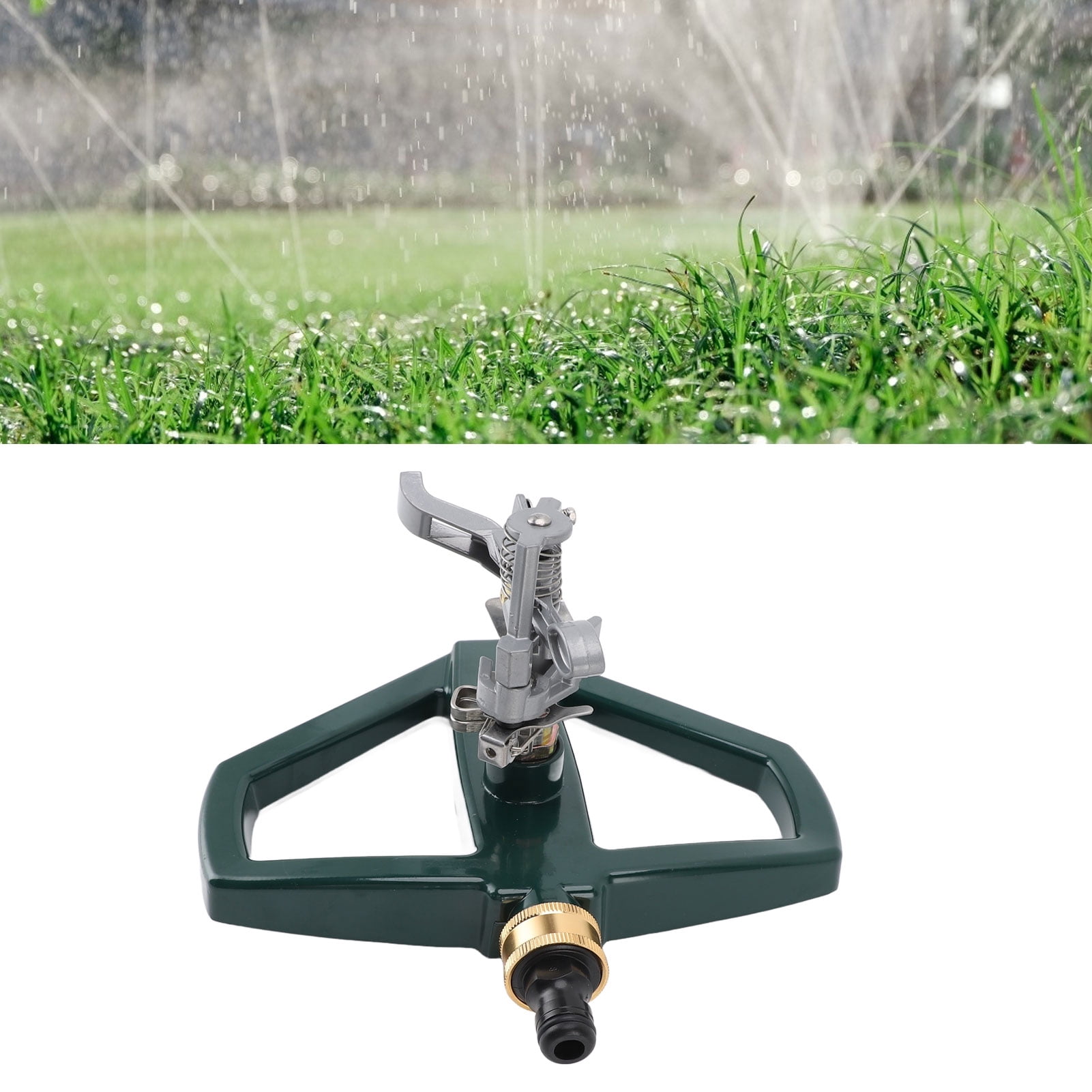 Xirurus Rotating Sprinkler for Yard Lawn 360 Degree Rotation Adjustable Large Area Coverage Automatic Garden Irrigation System with Heavy Duty Zinc Alloy Metal Base, Silver (9.1 in / 23 cm)