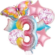 8Pcs Gradient Pink Butterfly CI30 Balloons, Butterfly Foil Mylar Balloon for Butterfly 3rd Birthday Decorations Fairy Pink Butterfly Party Supplies Decor Baby Shower (3rd)