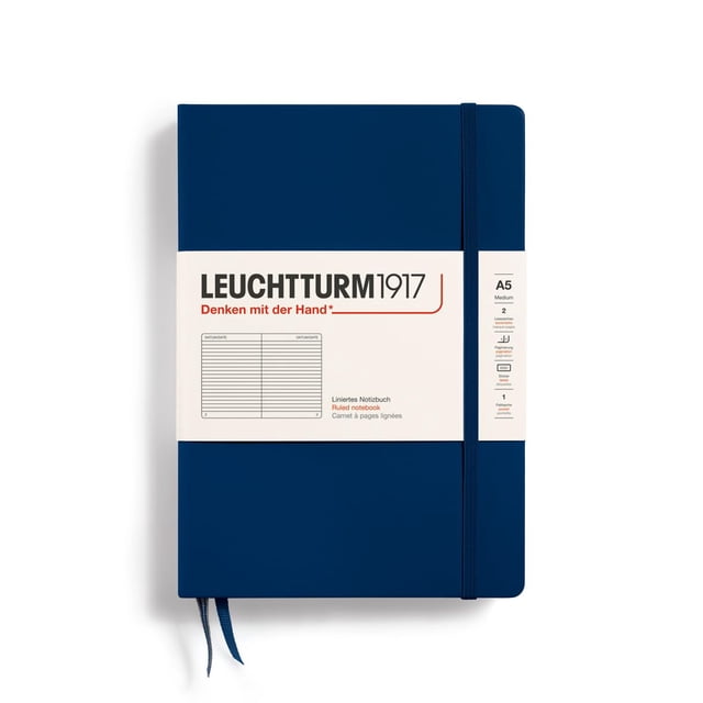 Cuaderno LEUCHTTURM1917, tapa dura, tamaño mediano, A5, 251 páginas, azul marino