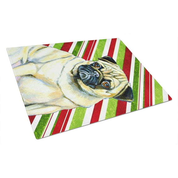 Caroline's Treasures Pug Candy Cane Holiday Christmas Glass Cutting Board Large