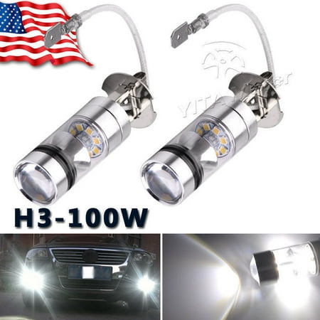 2x 6000k White LED H3 High Power 100W 2323 Car Fog Light Bulb DRL