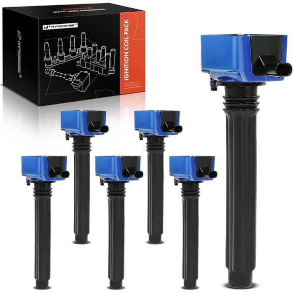 A-Premium (Blue) Engine Ignition Coil Pack Compatible with Ram 1500, ProMaster 2500 3500 & Jeep Grand Cherokee, Wrangler & Dodge Grand Caravan & Chrysler Town & Country & Volkswagen Routan, 6-PC Set