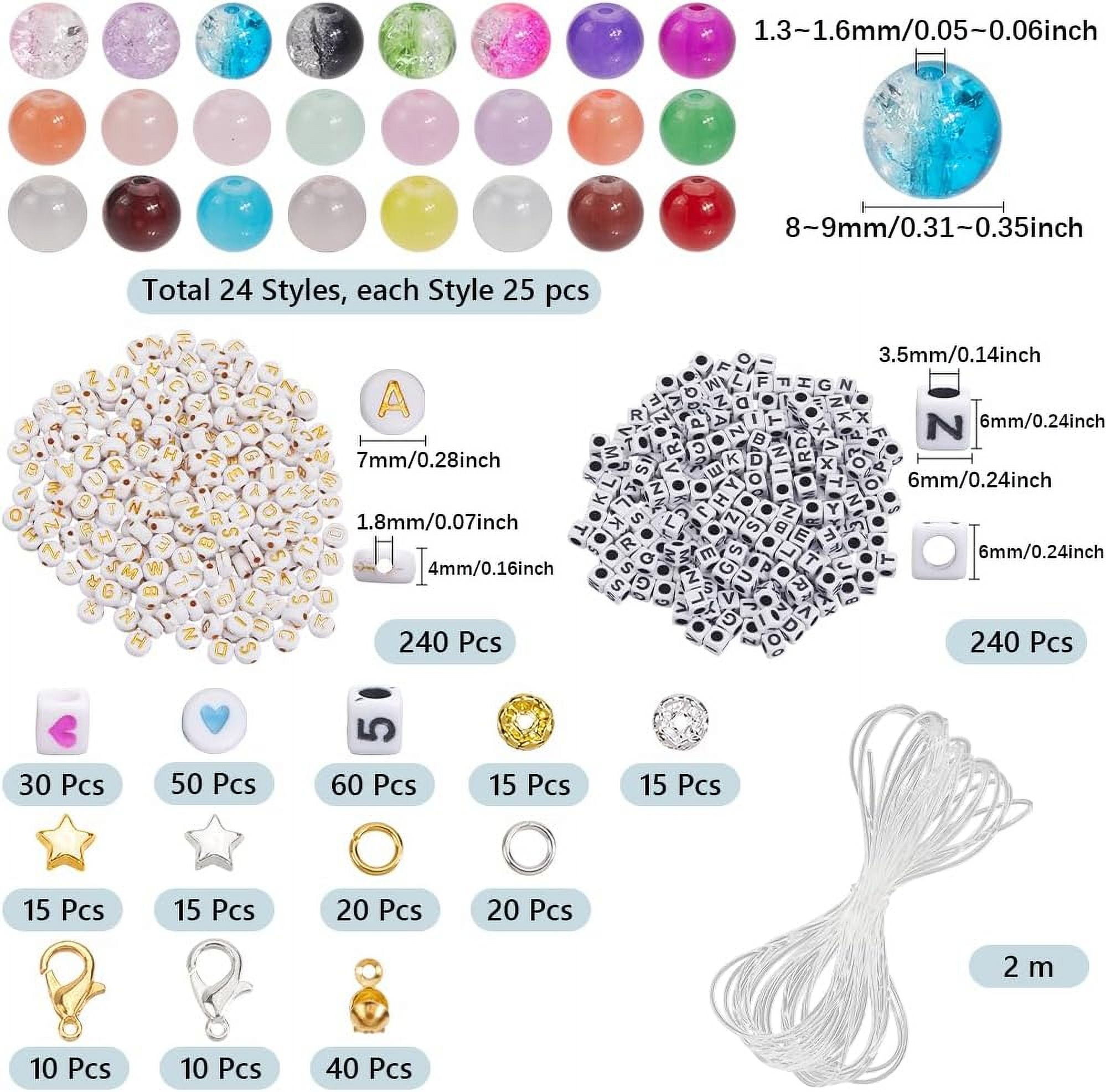 2 Box 1380Pcs 24 Colors 8mm Glass Beads with Letters Kit Friendship Bracelet Making Kits Glass Beads Acrylic Stars Rhinestone Spacer Bead Mixed Color