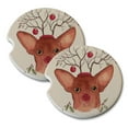 thumbnail image 1 of KuzmarK Sandstone Car Drink Coaster (set of 2) - Red-Nose Reindeer Chiahuahua Christmas Dog Art by Denise Every, 1 of 1