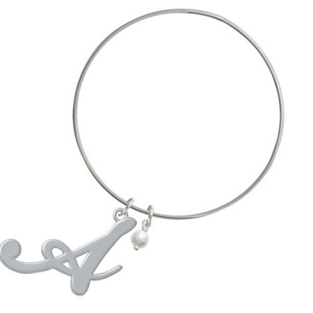 - Large Gelato Script Initial - A - Imitation Pearl Bicone Bangle Bracelet