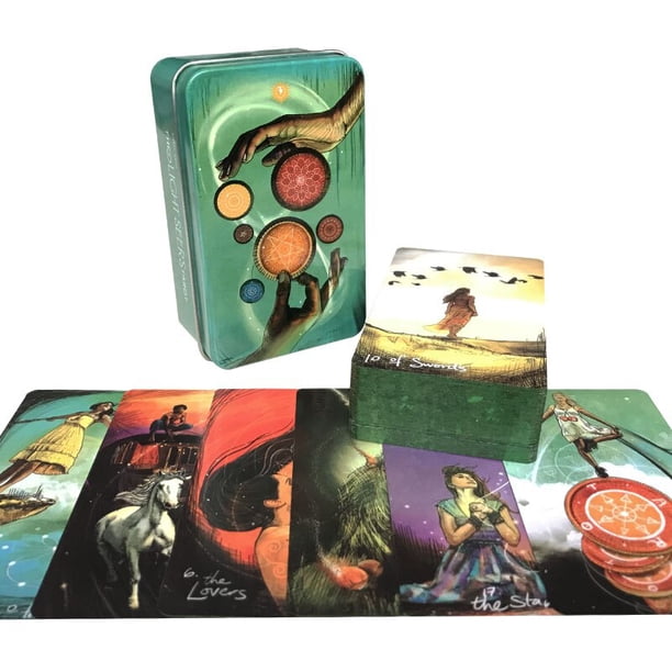 Caja de hojalata dorada Manara Tarot oráculo tarjeta destino adivinación juego de fiesta familiar Tarot y una variedad de opciones de Tarot dorado de caja de hojalata Fivean unisex