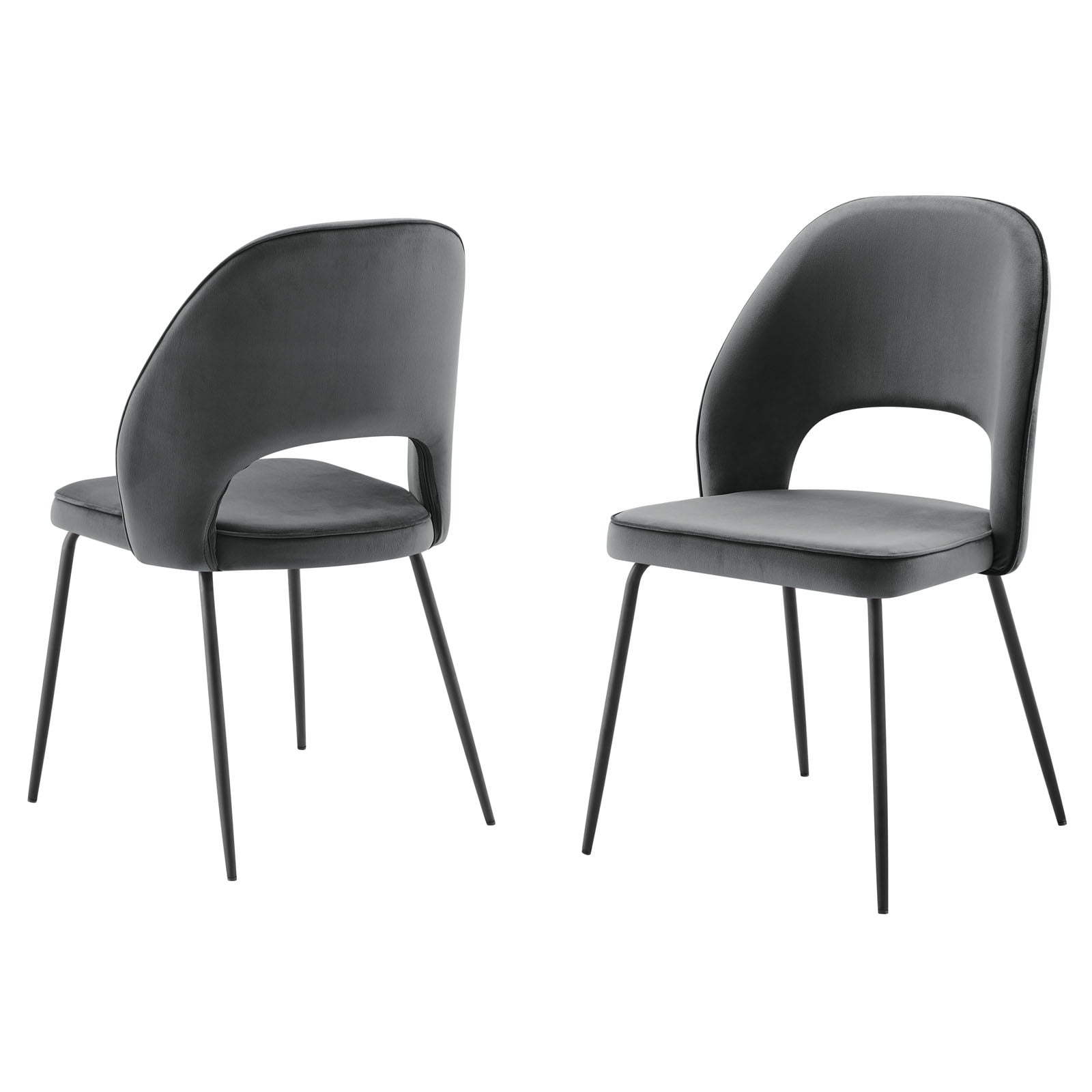 Side Dining Chair, Set of 2, Black Grey Gray, Velvet, Modern