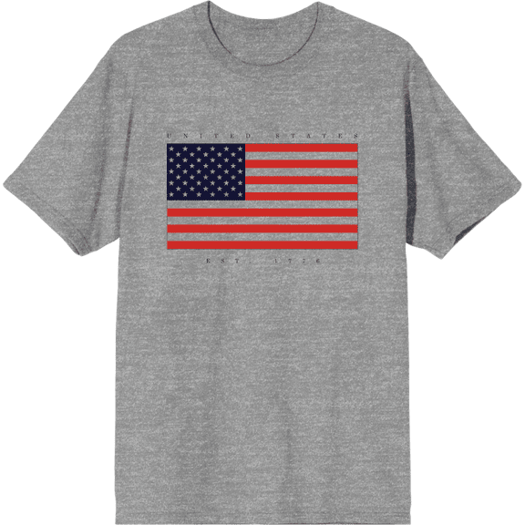 Americana United States Est 1776 Heather Gray Men's Crew Neck Short Sleeve Tee-Medium