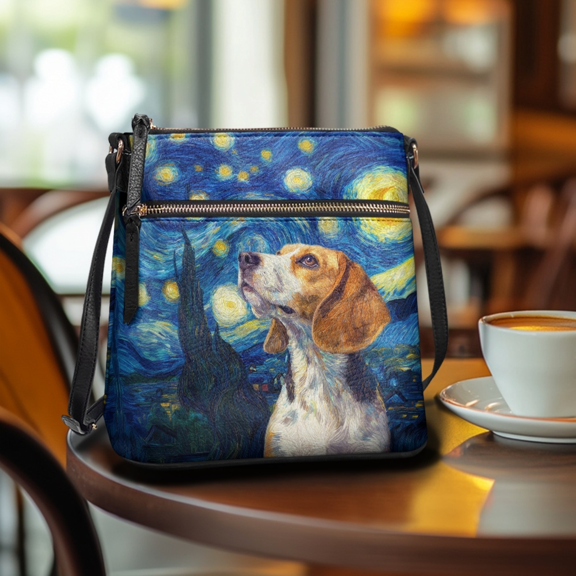 Kuiaobaty Beagle Galaxy Print Crossbody Bag for Women, Zipper Pockets Messenger Handbag with Adjustable Strap, Roomy Casual Shoulder Purse Crossbody for Travel, Blue