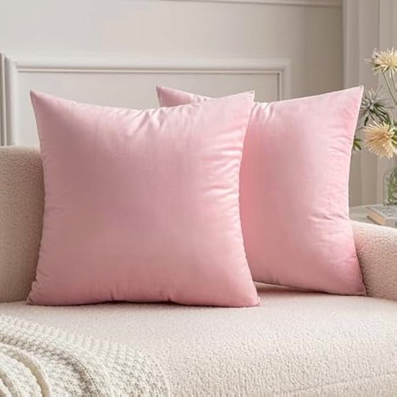 Eryueer Pack of 2 Velvet Soft Decorative Square Throw Pillow Case Cushion Covers Luxury Pillowcases for Livingroom Sofa Bedroom with Invisible Zipper 50cm x 50cm 20x20 Inches Sakura Pink