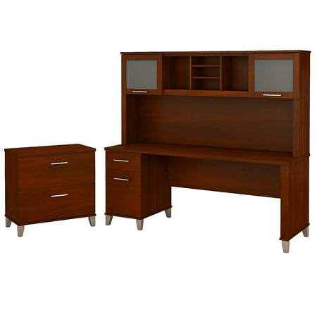 UPC: 0042976095451 | Bush Furniture Somerset 72W Office Desk w/Hutch and Lateral File Cabinet Cherry SET019HC