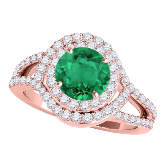 Mauli Jewels Rings for Women 1.60 Carat Diamond And Emerald Ring 4-prong 14k Rose Gold