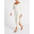 thumbnail image 2 of KelaJuan Women's Knit Bodycon Long Dress Solid Color Ribbed Scoop-Neck Long Sleeve Thigh Slit Dress, 2 of 6