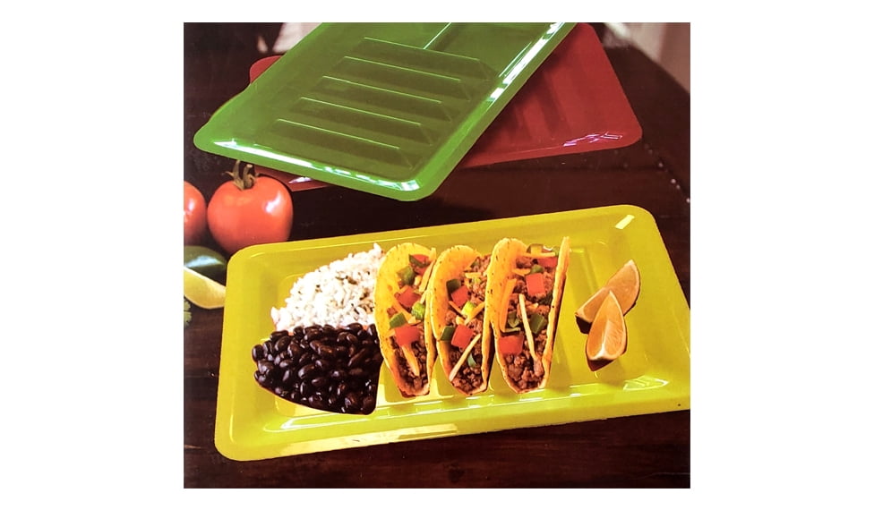 Set of 4 Taco Holder Stand Up Divider Plates Multi Colored Plastic Plates 