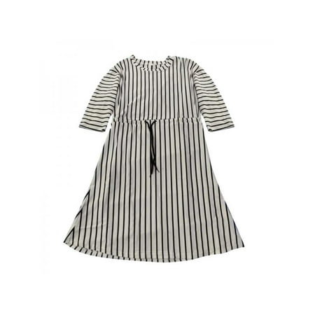 Bavy Women's Elegant Vertical Striped Long Shirt Dress Cardigan Ladies Lapel Short Sleeve Split Maxi