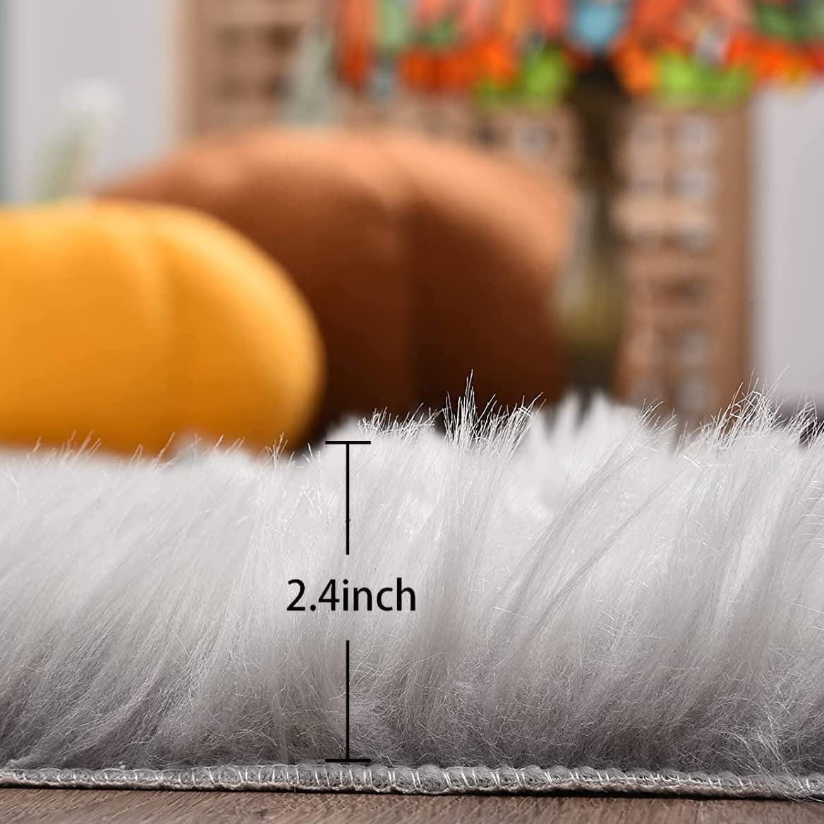 ORINOVA Silver Gray Faux Washable Shaggy Fur Rugs For Bedroom Plush Area Rugs For Living Room 2x3 Nursery Rug Home Room D?cor