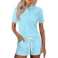 thumbnail image 6 of ASDFVBKG Polo Shirts Set for Women Short Sleeve Collared Button Golf Tee and Shorts Cotton Business Casual Summer Work Tops Light Blue 3XL, 6 of 8