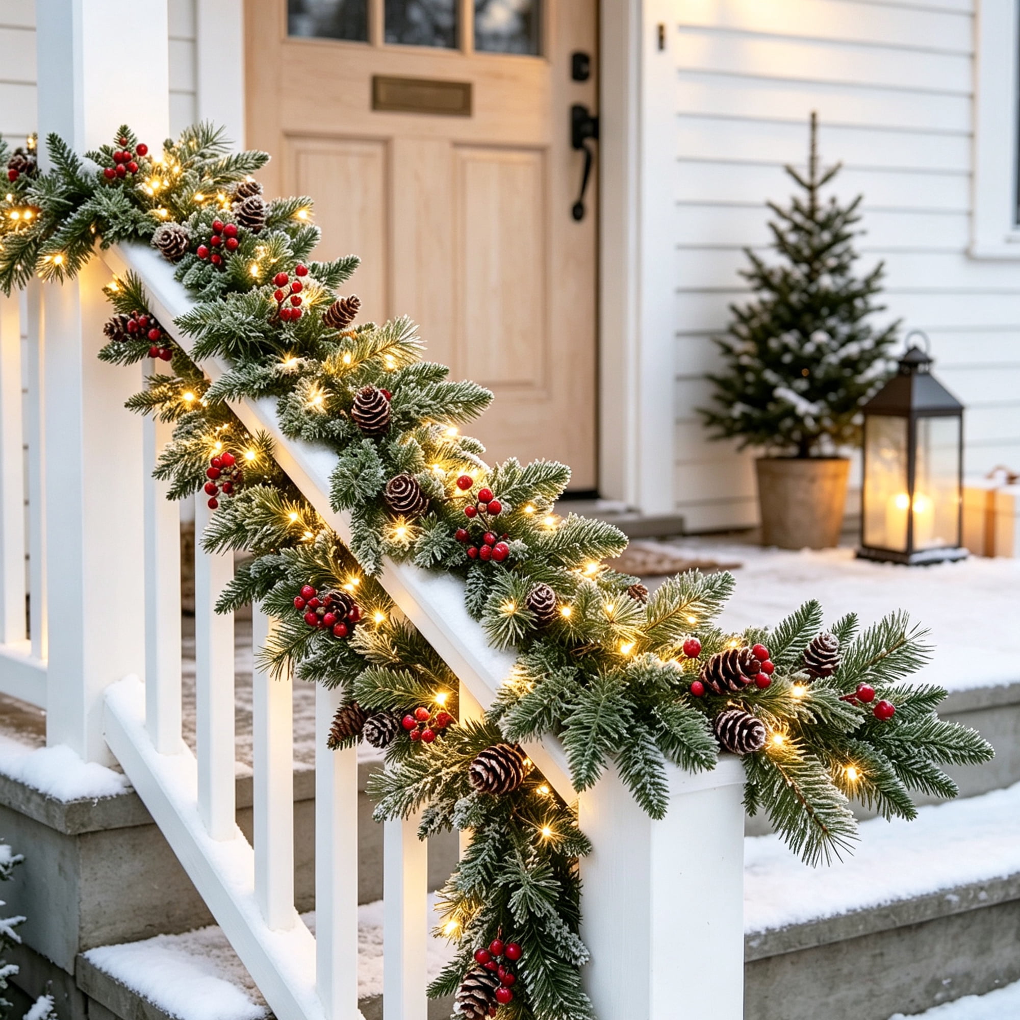 Abble 108" Artificial Christmas Garland, Pre‑Strung Warm‑White LED Lights for Indoor & Outdoor Mantel Stairway Decoration