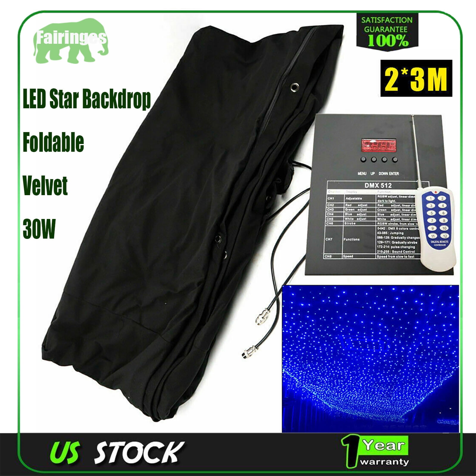 10x6.5ft Stage Star Light Led Backdrop Wedding Party Curtain Retardant Dj Pub