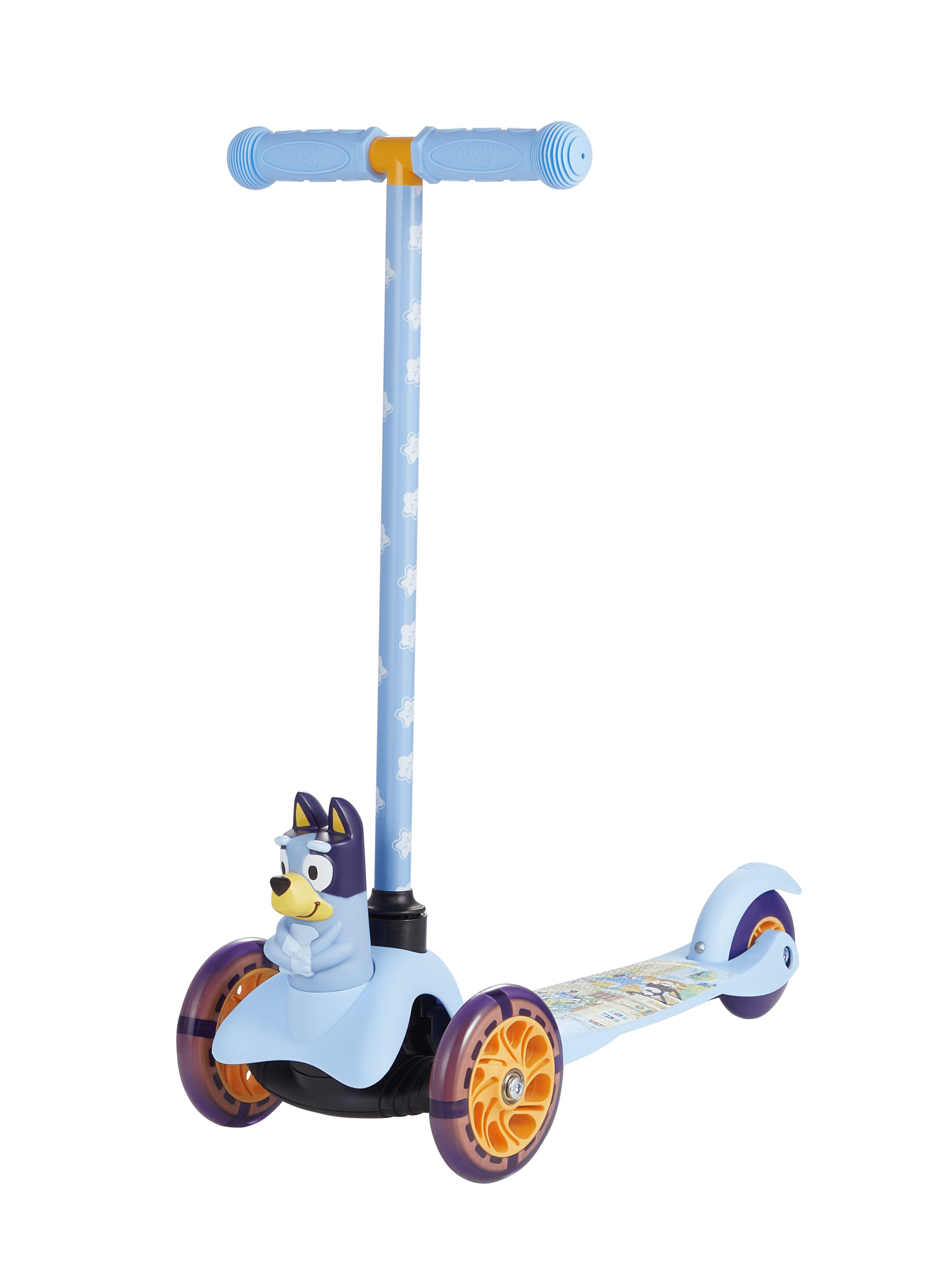 Bluey Ride-N-Glide Buddies 3D Toddler Scooter, 3 Wheel Kick Scooter for Kids Ages 3+, Blue