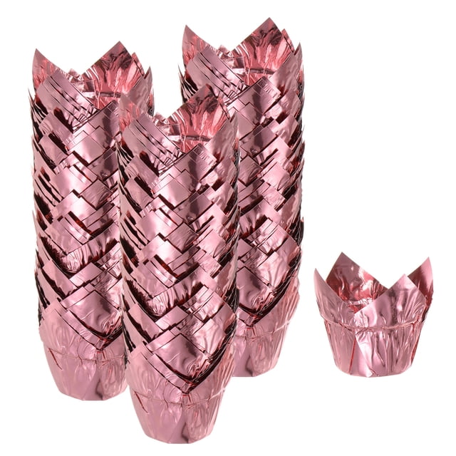 Moldes para cupcakes Unique Bargains 150 Piezas papel de aluminio Estándar tulipán Dorado rosa