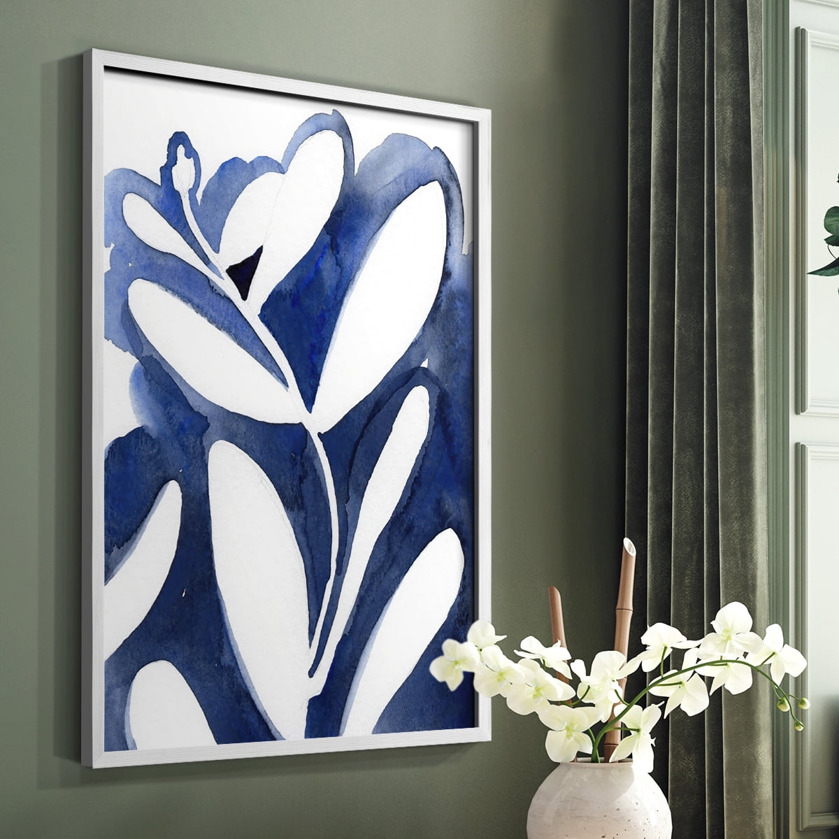 Blue Eucalyptus I Framed Print in White Solid Wood Framed Print No Nail Hanging
